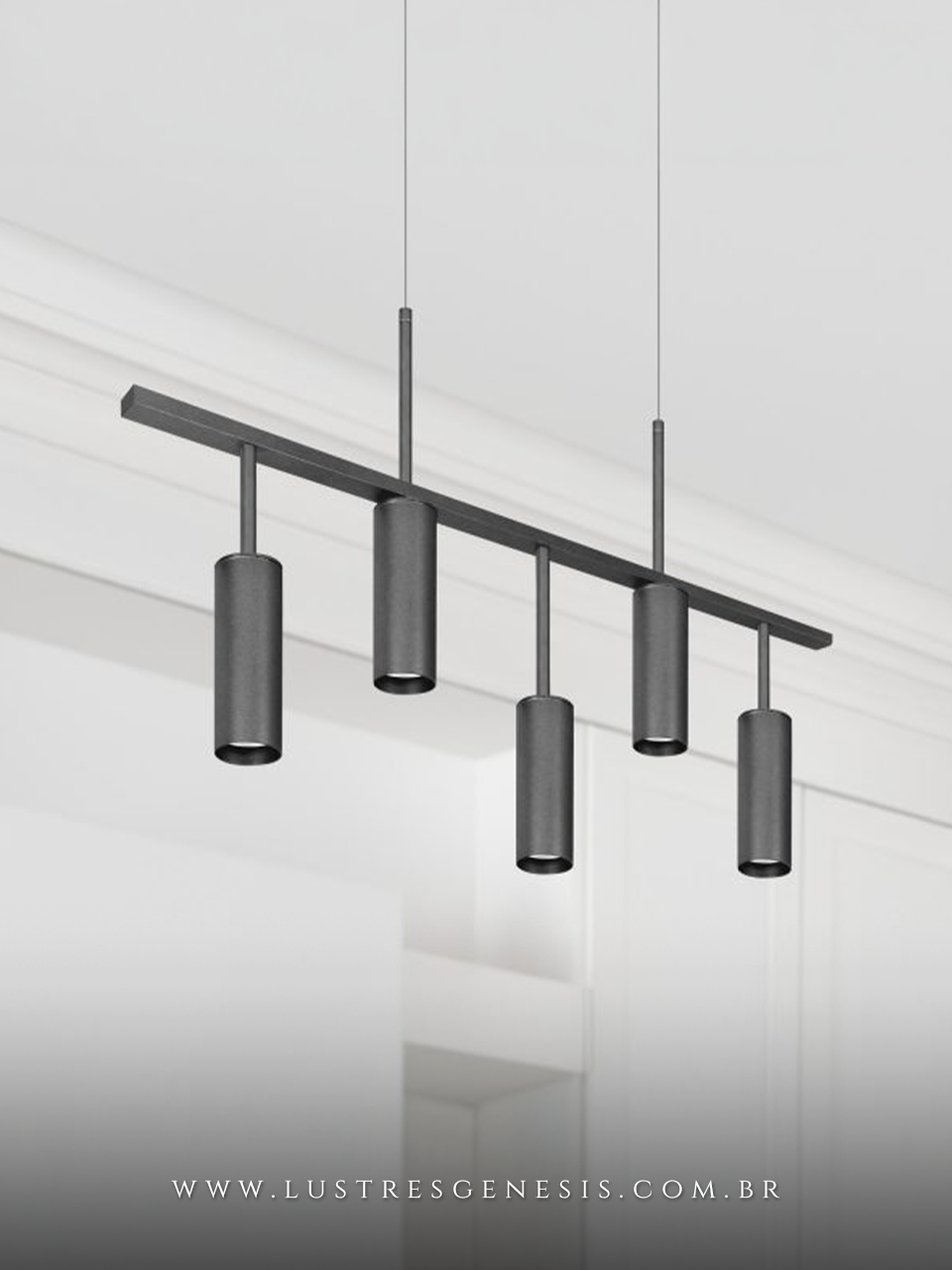 Lustre Pendente Retangular Pipe B5 Preto Minimalista para Balcão de Cozinha, Bancada Area Gourmet, Sala de Jantar e Suite Master